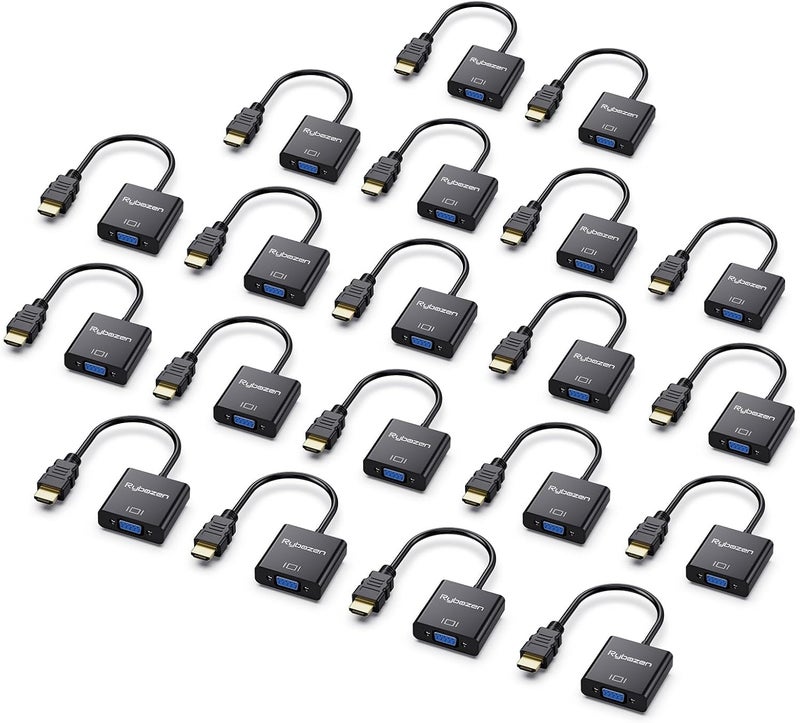 DigitConvert HDMI to VGA Adapter 20 Pack, Gold-Plated HDMI to VGA Converter (Male to Female), Compatible for Computer, Laptop, PC, Monitor, Projector, HDTV, Chromebook, Raspberry Pi, Roku, Xbox and More - Image 1